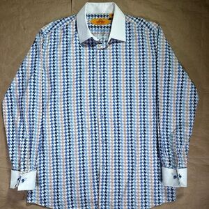 R. Lewis White Collar French Cuff Dress Shirt with a houndstooth pattern